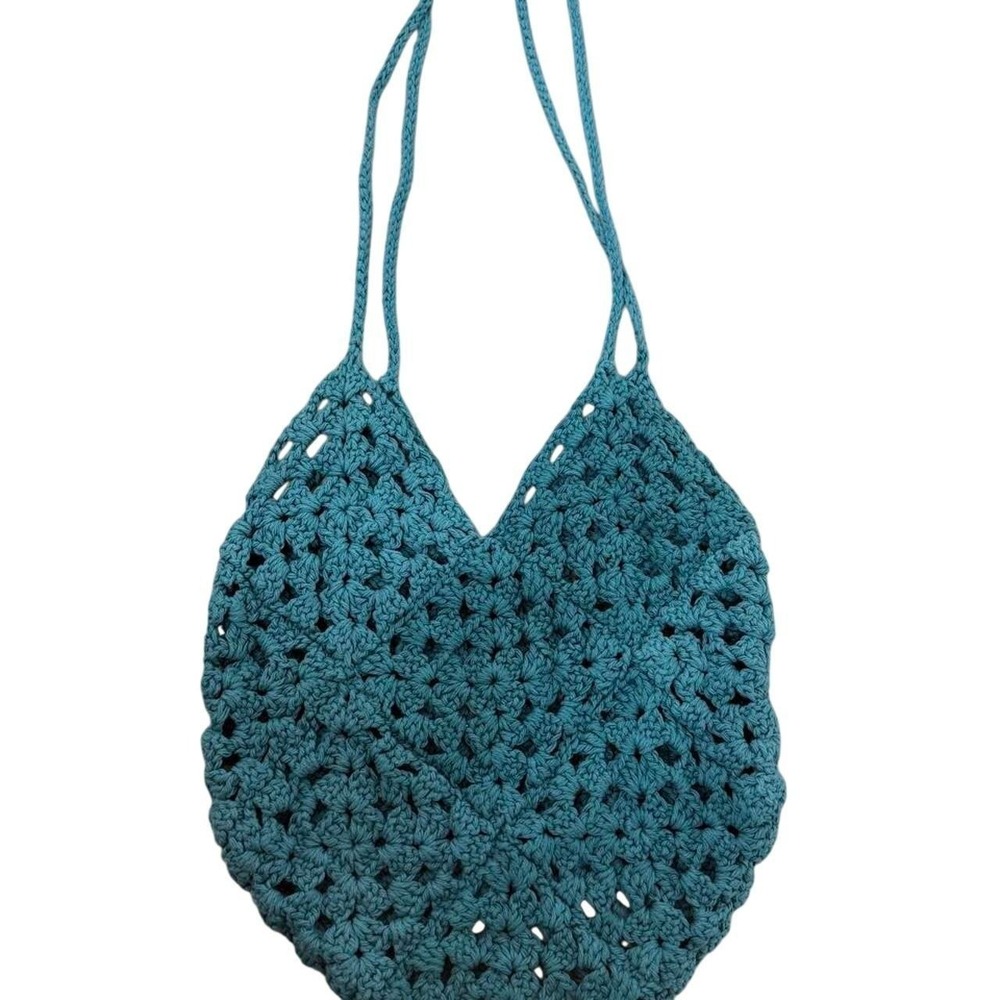 Handmade Teal Crochet Granny Square Hobo Shoulder Bag Boho Market Tote